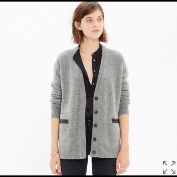 Madewell Sweaters - Madewell 100% Wool, Leather Elbow Patch Cardigan